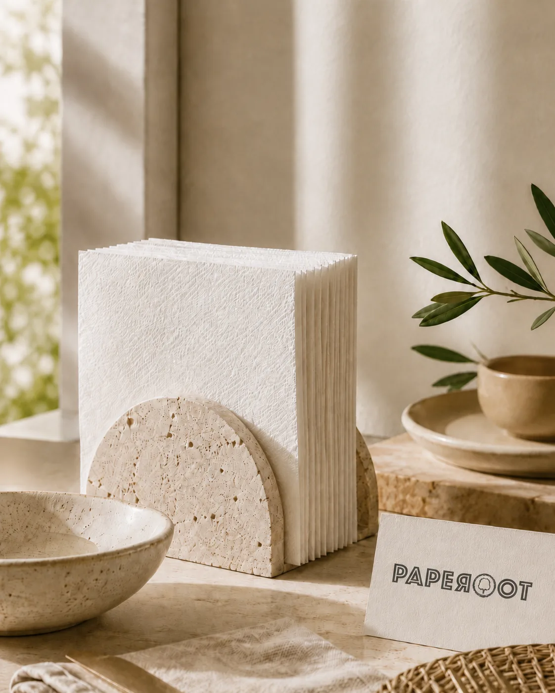 Paperoot napkins shown as a prelaunch concept visual