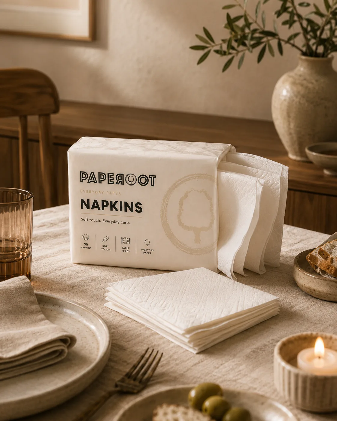 Paperoot napkins product shown as a prelaunch concept visual